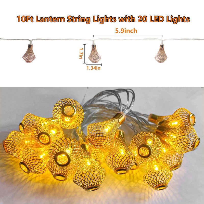 Moroccan Lantern String Lights Battery Powered 10Ft Fairy Lantern Lights