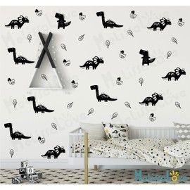 Melissalove Wall Decal Dinosaurs 52pcs/Pack dinasaurs Wall Decor Stickers for Kids Room JW570 (Black)