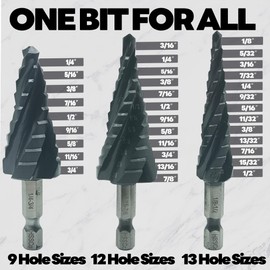 M35 Cobalt Step Drill Bit,Four Spiral Flute Step Drill Bit 1/4"-3/4",3/16"-7/8" 1/8"-1/2" Wear-Resistant TiAlN Coated,1/4" Hex Shank Drill for Metal, Stainless Steel, Aluminum, Plastic