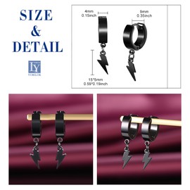 Yumilok Men Punk Style Stainless Steel Earrings Creative Hoops with Lightning Drop for Women Fashion Black Creole Hip Hop Accessories Novelty Jewellery for Youth