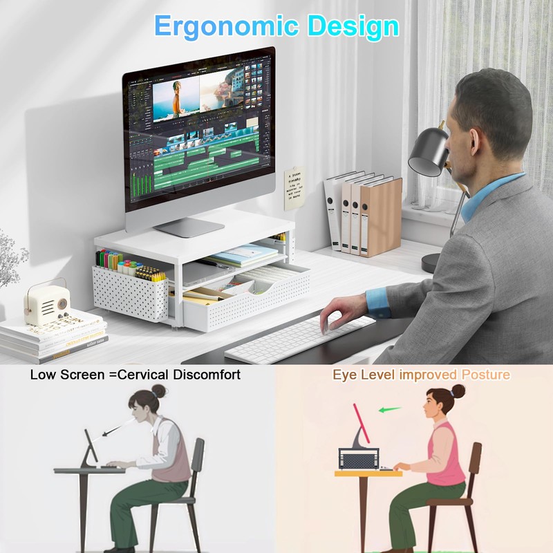 gianotter Wood Monitor Stand Riser, Office Desk Shelf Organizer, Desk