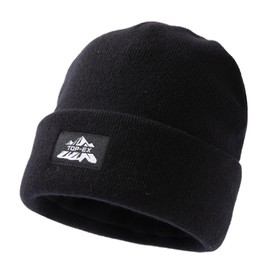 TOP-EX M/L/XL/XXL 100% Merino Wool Knitted Hat Warm Winter Hat for Men and Women Windproof Breathable Beanie Black, Black_Fleece