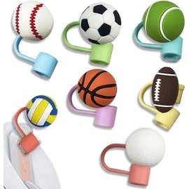 DIYCAM Sports Ball Series Straw Cover Cap, Silicone Straw Topper Compatible with 40 Oz Tumbler with Handle, Straw Toppers for Tumblers for Dustproof Reusable Straw Covers (7PCS,6-8mm)