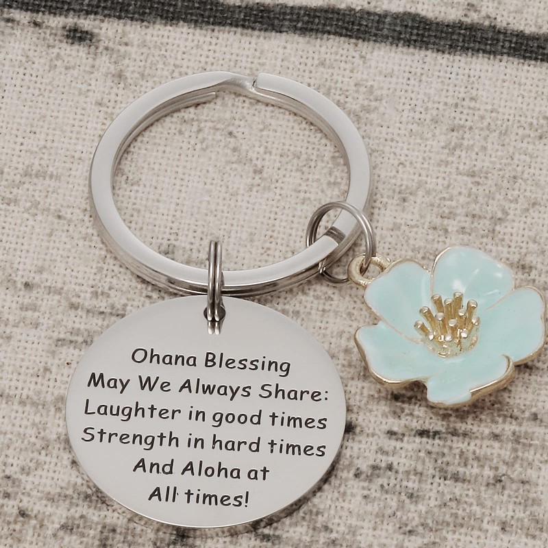 AHAETH Ohana Keychain Hawaiian Flower Keychain Blessing Gifts Hibiscus Charm