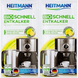 HEITMANN Organic Quick Descaler, Ecological Descaling of Coffee Machines and Hot Water Devices, 2 x 25 g