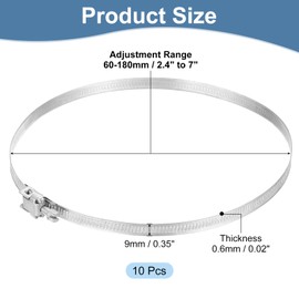 sourcing map 7 Inch 304 Stainless Steel Duct Clamps, 10 Pcs Adjustable Hose Clamps with Worm Gear Pipe Clamp Air Duct Clamp for Flexible Ducting Heating Cooling Exhaust Ventilation