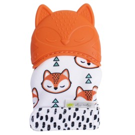 Itzy Ritzy Silicone Teething Mitt - Soothing Infant Teething Mitten with Adjustable Strap, Crinkle Sound and Textured Silicone to Soothe Sore and Swollen Gums, Fox