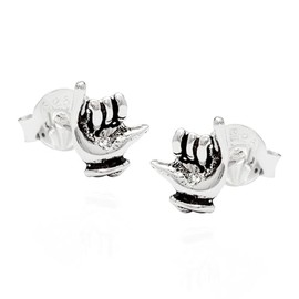 NKlaus Pair of 9 x 6 mm Shaka Stud Earrings 925 Silver Modern Hawaiian Greeting Shaka Earrings 15774, Sterling Silver