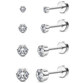YADOCA 4 Pairs G23 Titanium Stud Earrings for Women Girls Silver Earrings Set Cubic Zirconia Nickel Free Mens Earrings Cartilage Earrings Hypoallergenic for Sensitive Ears 3/4/5/6mm, 1