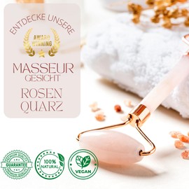 Roller Quartz Pink Masseur Face, Natural Stone Roller + Protective Cover, Anti Ageing Face Massage, Reduces Fine Lines, Stimulates Blood Circulation, Healthy and Radiant Skin - Sun & Sia