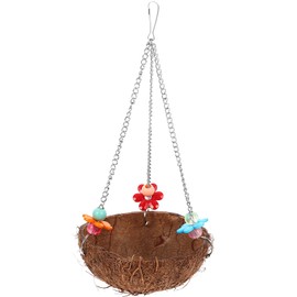 balacoo 2 Pcs Coconut Shell Bird Nest, Coconut Fiber Hanging Bed for Parrot, Natural Bird Nest Swing Bird Toys for Parakeet Finch Canary, Bird Cage Accessories