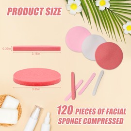120Pcs Facial Sponge Compressed, Coldairsoap PVA Professional Makeup Sponge Female Removal Pads Compress Exfoliating Face Cleansing Rounds Wash Sponges (Red+Pink+White)