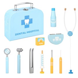 SOKA Wooden Dental Hospital Pretend Playset Educational Preschool Dentist Doctor Role Play Toy Medical Tool Kit with Carry Case for Kids Children Girls Boys Ages 3 year old +