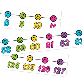 Whaline 32Pcs Retro Number Line Bulletin Board Rainbow Color Smile Face Number Line Boarder Strips Math Borders for Home Classroom Wall Decor