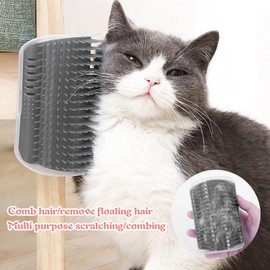 LOUNDY 4 Pack Cat Self Groomer Soft Cat Wall Corner Massage Comb Corner Scratcher Pet Grooming Brush with Catnip Tape and Screws for Long and Short Haired Kittens and Puppies Grey
