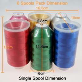 New brothread Set of 6 Christmas Colours Polyester Machine Embroidery Thread Giant Spool 5000 m for All Embroidery Machines