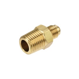uxcell Brass Pipe Fitting, 3/16 SAE (3/8"-24UNF) Flare Male to 1/4NPT Male Thread, Tubing Adapter Hose Connector, for Air Conditioner Refrigeration