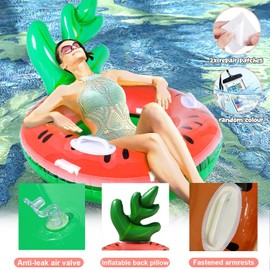 Pool Inflatables for Adults Watermelon Swimming Ring Pool Float Giant Lounge Swim Raft with Handles Blow Up Summer Beach Party Water Fun Toys for Kids Adult