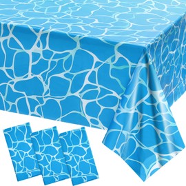 3 Pieces Ocean Theme Table Covers Ocean Waves Tablecloth Water Print Plastic Tablecloth Sea Table Cover for Ocean Mermaid Birthday Party Supplies, 54 x 108 Inch