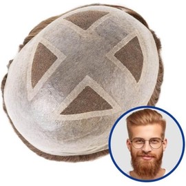 Hombres Tupé de cabello humano for hombres, rayita Invisible, encaje superior, piel PU, perímetro masculino Postizo(4#)
