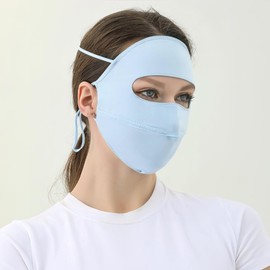 KUKASEN UPF 50+ Full Face Sun Mask – Ice Silk Cooling & Breathable, Adjustable Ear Loops, Reusable UV Face Cover for Women