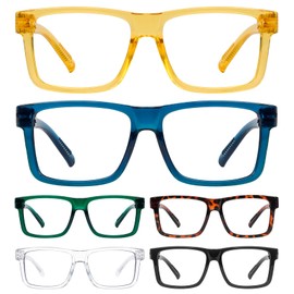 GUD Oversized Reading Glasses for Men Women 6 Pack Large Frame Metalless Screwless Spring Hinges Readers +2.25