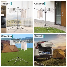 Sukkiri Homu Rotary Outdoor Umbrella Drying Rack, Retractable Indoor Outdoor Drying Rack, Height Adjustable,65 ft. Clothesline with 4-Legs