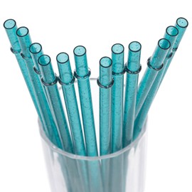 Dakoufish BPA-Free 12 Piece 11 Inch Reusable Clear Plastic Glitter Sparkle Drinking Straw Plus one Cleaning Brush (Teal,11inch)