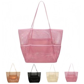 RichMoro Mesh Beach Bag，Beach Tote Bags for Women Large Foldable Mesh Swimming Pool Travel Bags for/Travel/Vacation (Pink)
