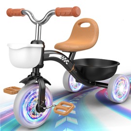 Kkdi Toddler Tricycle for 1-3 3-4 Year Olds, Toddler Toys Baby Bike, Toys for Ages 2-4, 3-Level Adjustable Seat, 3 Colorful Lighting Wheels, 2 3 4 Year Old Boy Birthday Gifts