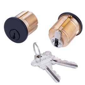 2 Pack Brass Keyd Alike Mortise Door Cylinder Lock, 1 1/4" Inch Length Keyed Standard SC1 Keyway, Door Replacement Lock Cylinder with 2 Keys Suitable for Home and Commercial Use (Black).