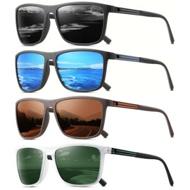 Polarized Sunglasses for Men Classic Lightweight Driving Fishing Golf Sun Glasses UV Protection Goggles, 4pcs-black+blue+tea+g15, One size fits all