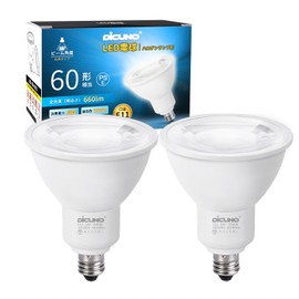 DiCUNO E11 Base LED Bulb, Spotlight, Daylight White, 6W, 60W Equivalent, 5000K, 660lm, LED Spotlight, Compatible with Airtight Fixtures, Wide Angle, AC100V, Non-Dimmable, PSE Certified, Pack of 2,