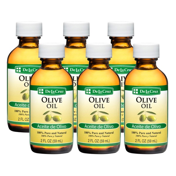 De La Cruz Pure Olive Oil - Natural Expeller Pressed Olive Oil for Hair and Skin - Lightweight Body Oil for Dry Skin - 6 Pack
