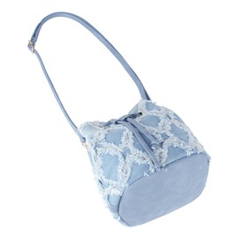 Aisi Women Ladies Denim Handbag Jean Bucket Drawstring Crossbody Bag Quilted Distressed Tassel Hobo Shoulder Bag