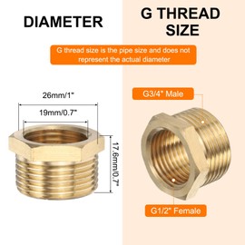 sourcing map 6Pcs G3/4" Male x G1/2" Female Threaded Reducing Pipe Adapter(18mm/0.7" Length)