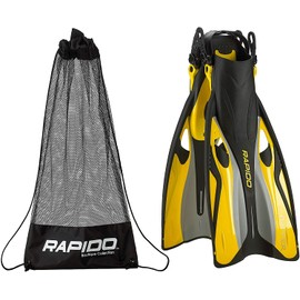 Rapido Boutique Collection Flipper Open Heel Adjustable Snorkel Fin with Snorkeling Gear Carry Bag, Easy Packing and Traveling Snorkeling Swim Fins for Men and Women