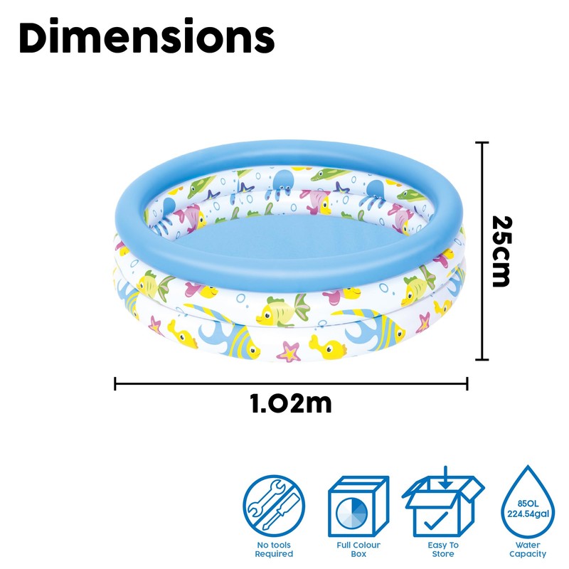 Bestway Ocean Themed Paddling Pool | Inflatable Pool for Kids,