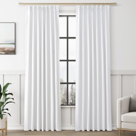 White Linen Blackout Curtains 84 Inches Long for Bedroom Pinch Pleated Boho Modern Sun Light/Heat Block Curtains Cotton Textured White Black Out Curtain Drapes for Living Room Sliding Door 40"Wx84"L