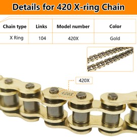 BIGLKNM Gold 420 X-Ring Chain 104 Links 420 Motorcycle Drive Chain with Connecting Master for Coleman ct200u Grom Minibike ATV Dirt Bike