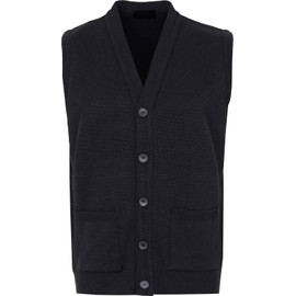 Mens Knitted Waistcoat Full Front Button Closure With Front Pockets V Neck Sleevless Knitted Top Black 2XL