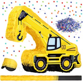 Colarr Construction Truck Piñata Excavator Piñata Bundle with Stick Blindfold Confetti Construction Piñata Large Birthday Piñata for Kids Construction Birthday Party Game Decor(Crane)