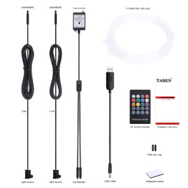 TABEN Car Ambient Light Kit Fibre Optic 8 Colours RF Remote Control DIY RGB Multicoloured Soundactive Music Sync USB Car Interior Atmosphere Lighting 3 m Fibre Optic