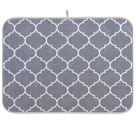 Moroccan Tile Gray Absorbent Dish Drying Mat Microfiber Dish Pat for Kitchen Counter 16 x 18 Inch