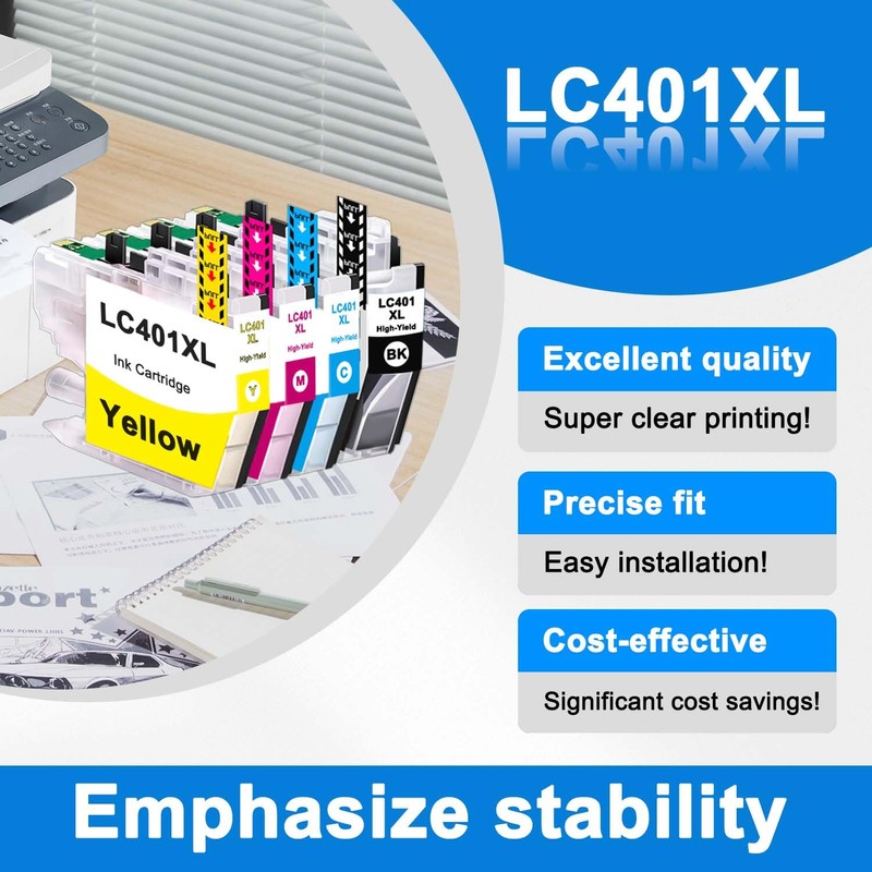LC401XL LC401 MFC-J1010DW High Yield Ink Cartridges (4-Pack,BK/C/M/Y)