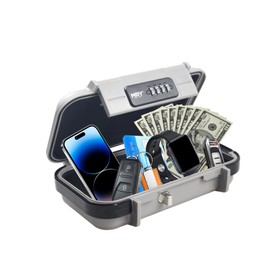 MRY Portable Lock Box Combination Security Case LockBox with Code Waterproof Anti-Theft Portable Safety Lock Box with Removable Chain(Grey Color)