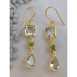 Green Amethyst and Peridot Gold Plated 925 Sterling Silver Earrings