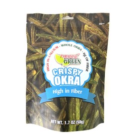 Crispy Crunchy Whole Okra Chips High in Fiber and Calcium, 100% Natural & Gluten-Free, Paradise Green 1.7oz x 2 Packs/ Shipped by Thai Pantry.net