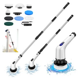 HSHa Electric Spin Scrubber, Shower Scrubber, Cordless Bath Tub Power Scrubber with Long Handle & 10 Brush Heads, Cordless Cleaning Brush for Cleaning Bathroom Floor Kitchen