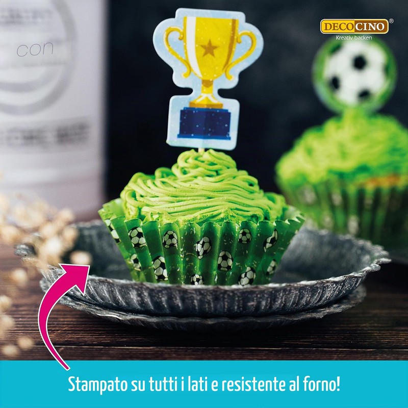 DECOCINO Pirottini per muffin a calcio, 50 pezzi, decorazione per